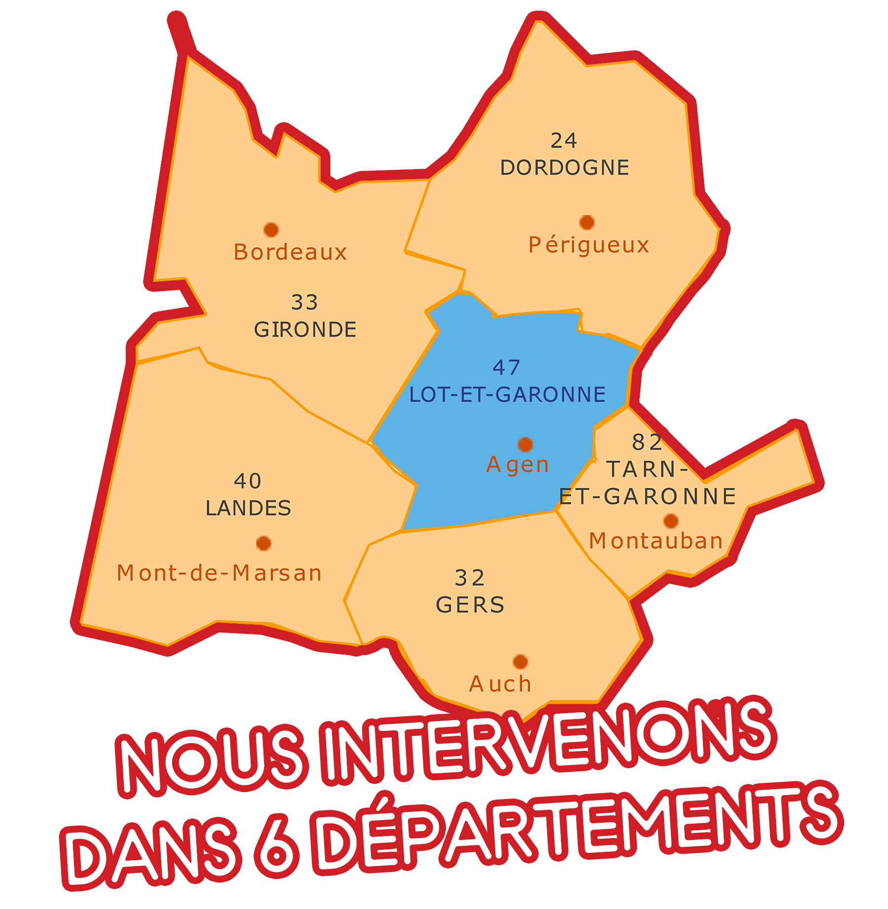 Carte zone intervention AAS Fourques - alarme extincteur sécurité et formations incendie